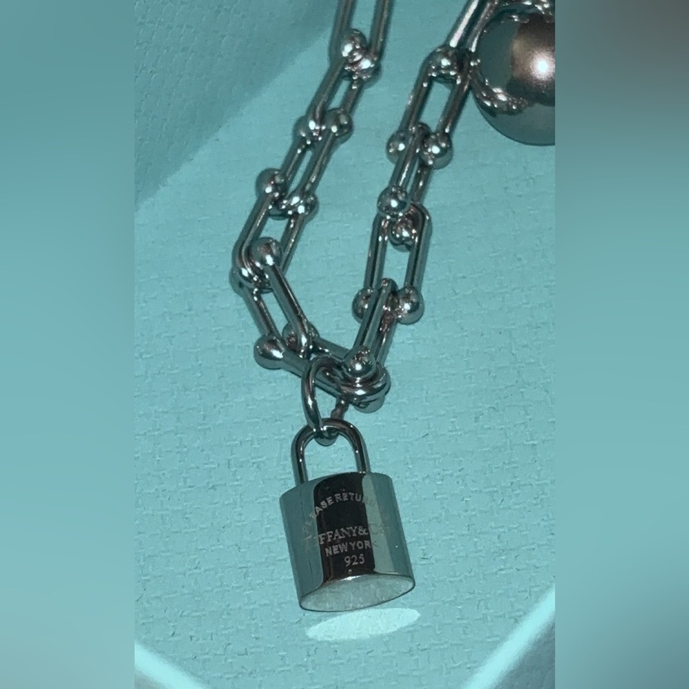 Tiffany & Co. Silver Beaded Chain Necklace with a lock! With the full inclusion!